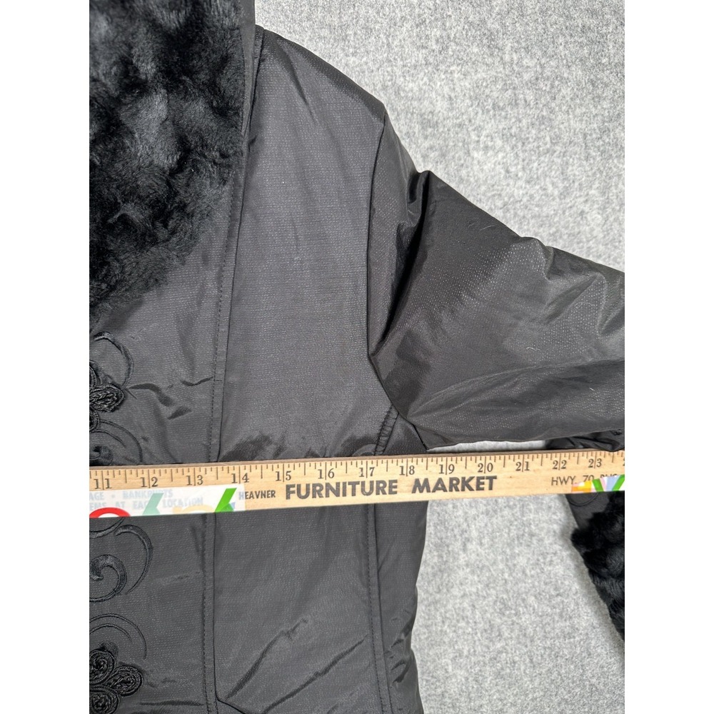 Montana Co Womens Small Jacket Coat Black Faux Fur Chic Embroidered - Picture 2 of 13